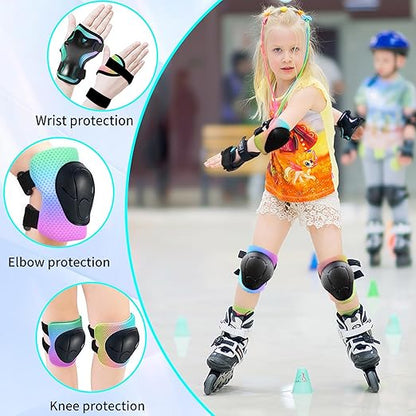 Gradient Color Kids Protective Gear Set Knee Pads for Kid 2-14 Years,W/ Adjustable Strap Kids/Youth Knee Pads Elbow Pads Wrist Guards Set for Inline Roller Skates,Cycling,BMX Bike,Skateboard,Scooter