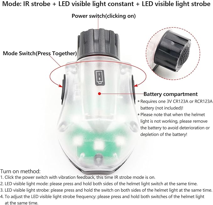 Tactical Helmet Light IR Strobe Military Identification Light with LED Visible Light Constant-on & Strobe Survival Signal Light (Black-Green)