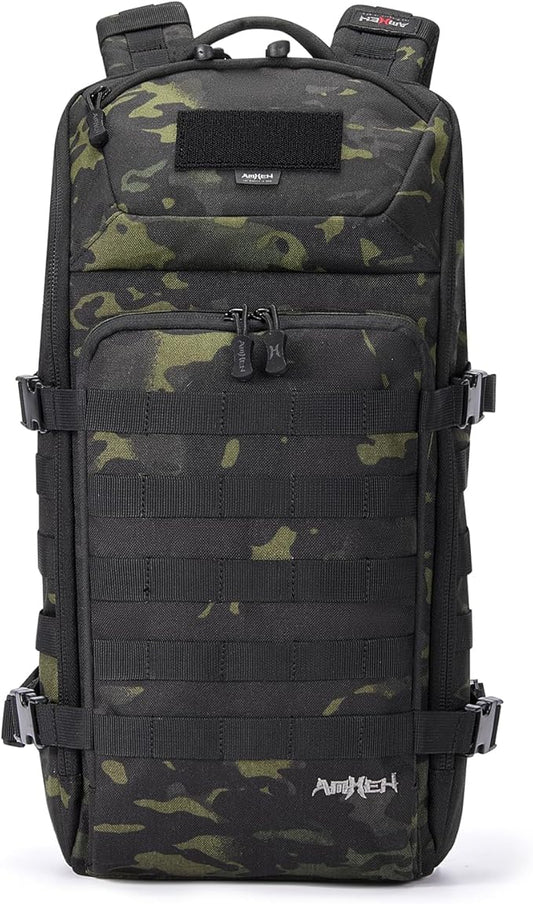 Tactical Backpack Military Slim Army Bag Molle Daypack 20L Outdoors Hiking Camping Travel EDC Pack with Multiple Pockets Waterproof for Men (Black Camo)
