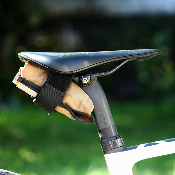 Blossom Bike Saddle Roll Bag - Bike Tool Kit Holder - Water Resistant & Durable Cordura Fabric - Under Seat cycling accessories - mountain bike accessories - ebike saddle bags (Brown)