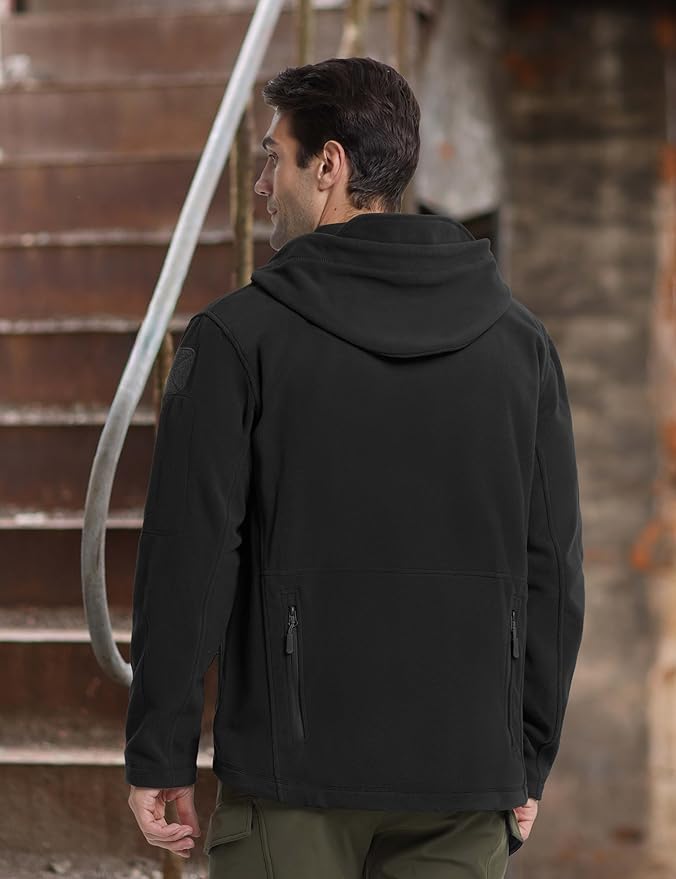 CRYSULLY Men's Military Tactical Sport Warm Fleece Hooded Outdoor Adventure Jacket Coats