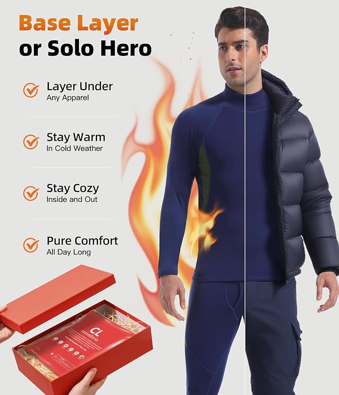 CL convallaria Mens Thermal Underwear Set with Fly Long Johns Base Layer Winter Hunting Gear Sport Top and Bottom