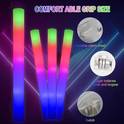 202pcs Glow Sticks Bulk,Led Foam Sticks 3 Flashing Modes light up foam sticks Glow in The Dark Party Supplies glow sticks for Wedding Christmas , Birthday ,Concerts, DJ