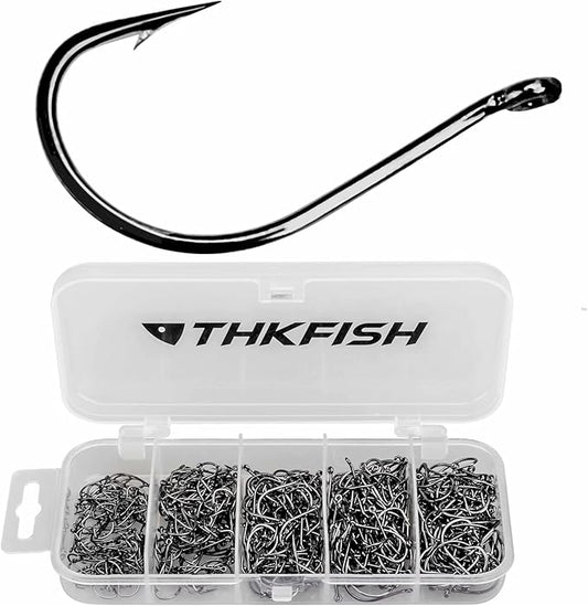 thkfish 50Pcs/100Pcs/Box Fishing Hooks Drop Shot Hooks Wacky Worm Fish Hooks Size #3#2#1 1/0 2/0 Offset Circle Hooks for Fishing