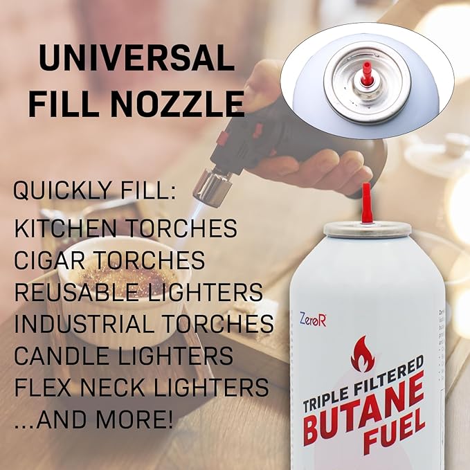 ZeroR® 100% Butane Fuel Refill | 10.67 fl oz 315ml | Made in USA | Butane Refill for Torch Lighter, Kitchen Torch, Refillable Lighters, 2 Cans