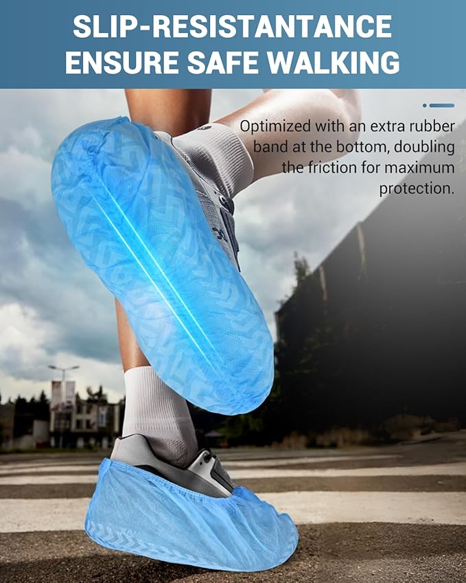 X-Large 200 Count Shoe Covers Disposable Non-Slip, Premium Cloth Boot Covers, Slip-resistant, Durable, Breathable, Non-toxic, Recyclable, Stretchable Fits Up to Size 13 US Men - Blue