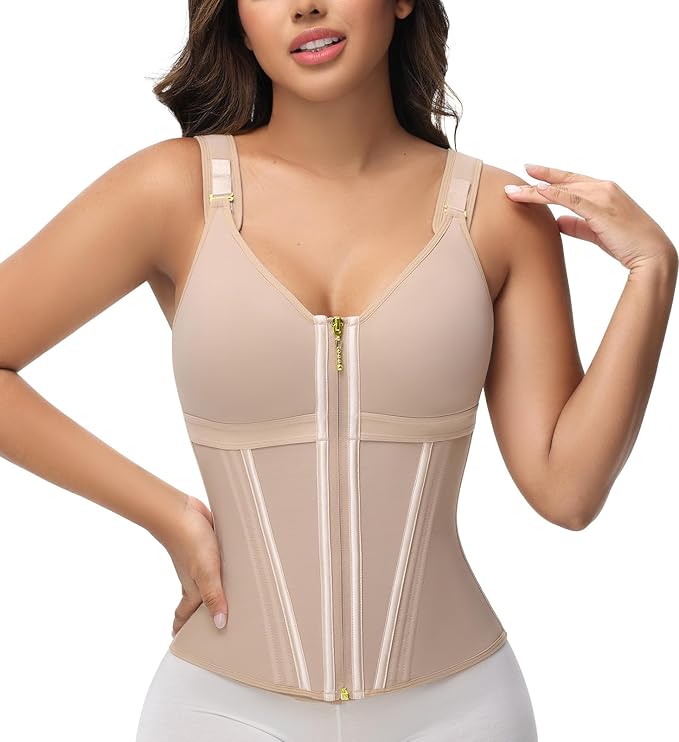 SHAPSHE Waist Trainer Corset for Women Tummy Control Sport Workout Body Shaper Vest for Women Postpartum Gym Zipper and Hooks