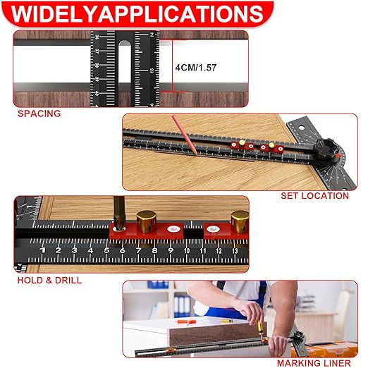 Woodworking T Square Ruler, 13.5 Inch Adjustable Angle 15-165° Measurement Tool, Aluminum Alloy, Precision Drilling Positioning Guide for Carpentry, Drafting, Contractor, Scribe Crafting, Drywall