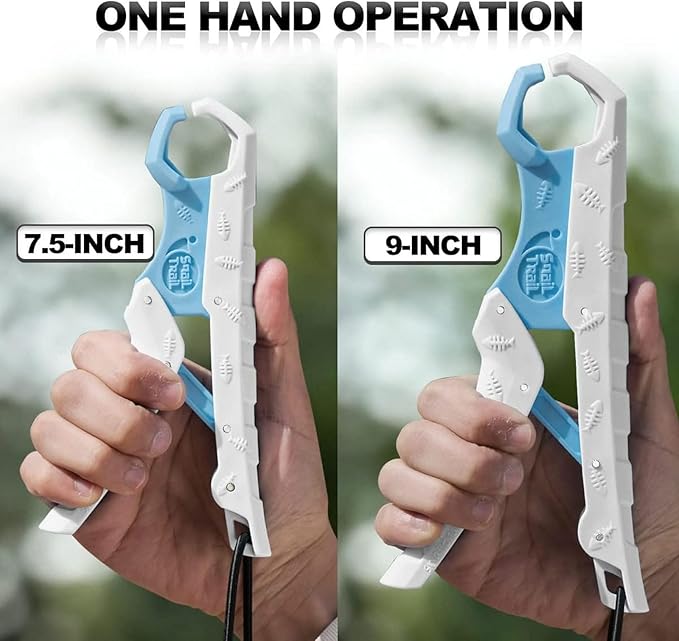 SNAIL TRAIL 7.5''/9'' Floating Fish Gripper, Fishing Grabber, Catfish Mouth Pliers, Caught Bass Holder, Digital Scale Hook Clamp, Saltwater Lip Grip Tool with Lanyard, Gifts for Men