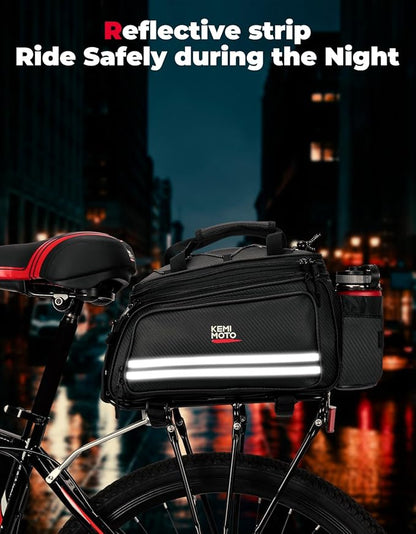 KEMIMOTO 20L Bike Bag Rear Rack with Waterproof Rain Cover, Carbon Leather Bike Trunk Bag Pannier Handbag for Bicycle, Ebike, Storage Cargo Mountain Road Bike Commuter