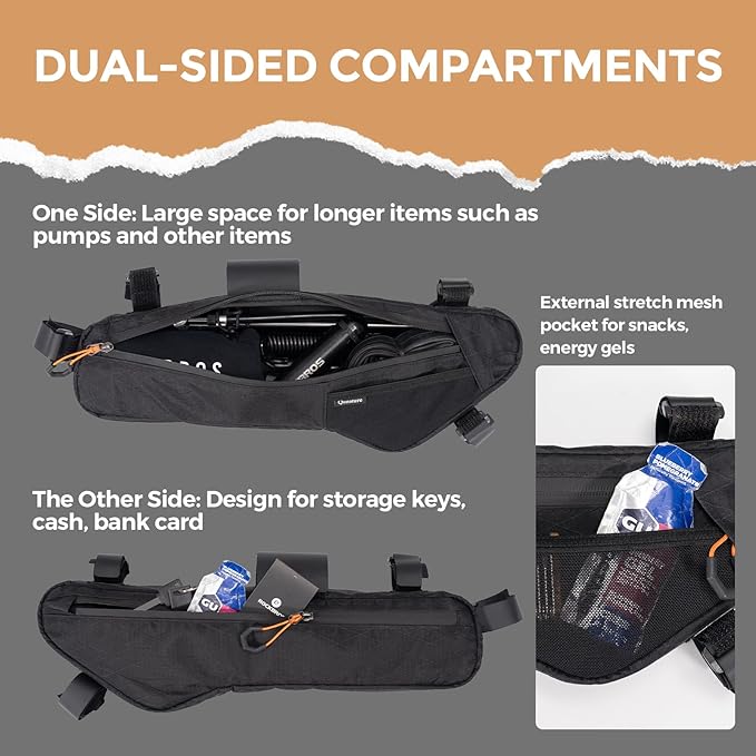 Bike Frame Bag Bike Triangle Bag Bicycle Under Tube Bike Bag,Cable Port & Pump Holder, Fits Hydration Pack for MTB & Road Bike Accessories