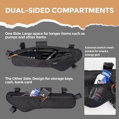 Bike Frame Bag Bike Triangle Bag Bicycle Under Tube Bike Bag,Cable Port & Pump Holder, Fits Hydration Pack for MTB & Road Bike Accessories