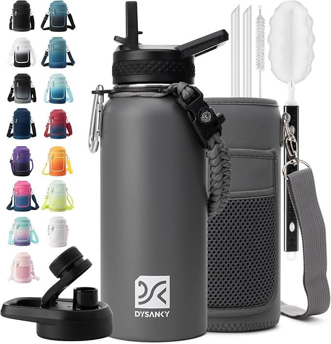 Insulated Water Bottle | Thickened Stainless Steel Vacuum Metal | Portable Sports Water Jug for Gym and Hiking with Straw, Carrier Bag, Handle Strap | BPA-Free 32 oz