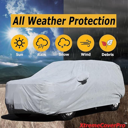 All Weather Waterproof car Cover Easy Access Zipper Good for rain Snow uv Protection dust Compact SUV Explorer Wrangler Sorento Murano Outback 4Runner Venza XC70 Gray