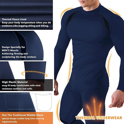 Muezna Men's Thermal Top and Bottom Set Underwear Long Johns Base Layer with Soft Fleece Lined