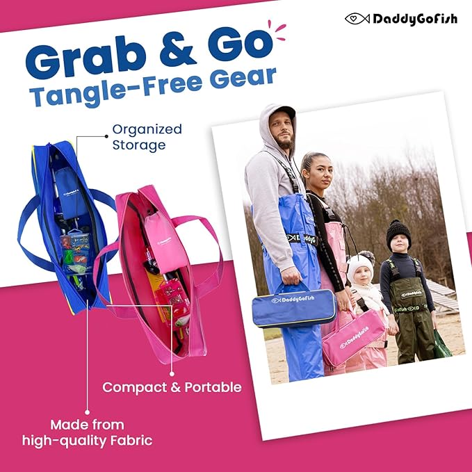 DaddyGoFish Kids Fishing Pole - Rod Reel Combo Tackle Box Starter Set - First Year Small Gear Kit for Boys Girls Toddler Youth Age Beginner Little Children