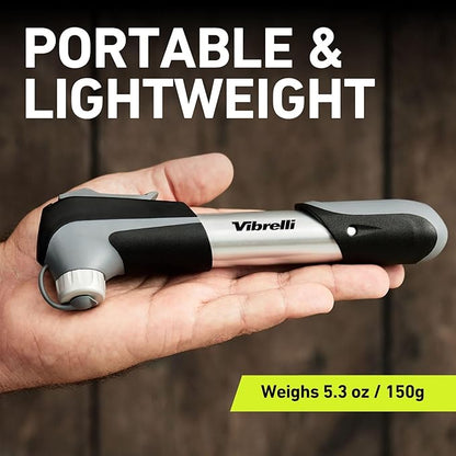 Vibrelli Mini Bike Pump - Presta & Schrader Bicycle Pump - 120 PSI Tire Pump for Road & MTB - No Valve Changing Needed