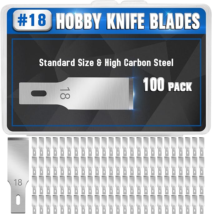 DIYSELF 100 Pack Exacto Knife Blade Refills #18, Hobby Blades Replacement, #18 Craft Knife Blades for Scrapbooking, Stencil, High Carbon Steel Exacto Blade (#18)