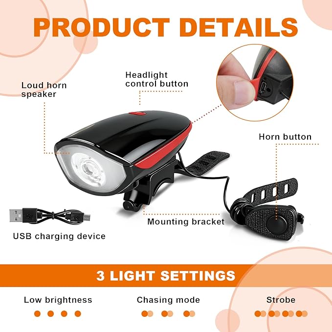 6 Sets Bright LED Bike Light Set Waterproof Bicycle Light Rechargeable USB Bicycle Front Headlight Back Taillight Mountain Cycling Accessories for Men Women Night Road Riding