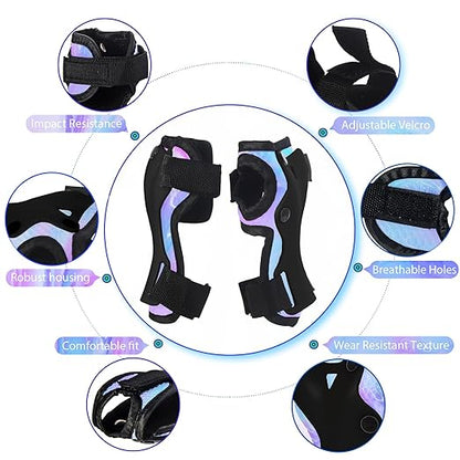 Faddish Color Kids Protective Gear Set Knee Pads for Kids 2-14 Years,Adjustable Kid/Toddler Knee Pads Elbow Pads Wrist Guards Set 3 in 1 for Skating Cycling Bike Rollerblading Inline Roller Scooter