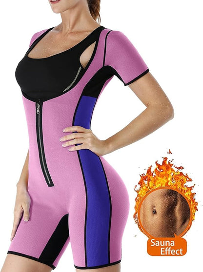 NonEcho Neoprene Sweat Sauna Suit Shaper for Women Slimming Full Body Shapewear Waist Trainer Workout Top with Sleeve