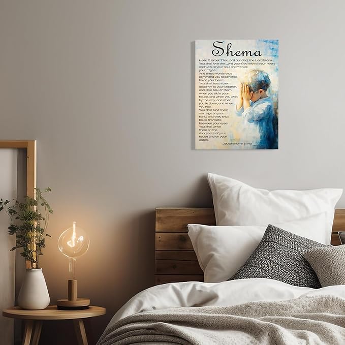 Shema Canvas Wall Art Deuteronomy 6:4-9 Print Christian Positive Painting Bible Verse Posters Religious Home Wall Church Decor Gift Framed 16 * 24 Inch