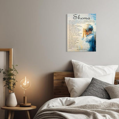Shema Canvas Wall Art Deuteronomy 6:4-9 Print Christian Positive Painting Bible Verse Posters Religious Home Wall Church Decor Gift Framed 16 * 24 Inch