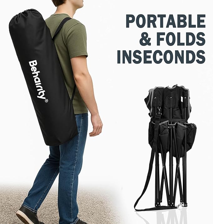 Oversized Camping Chairs Extra Wide 400lbs Capacity, Heavy Duty Folding Outdoor Chair with 2 Cup Holder & Storage Pocket, Padded and Portable Lawn Chair for Adults, Camp, Fishing, Tailgating, Picnic