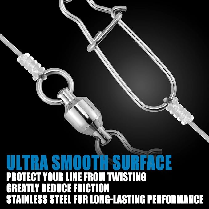 Dr.Fish 20 Pack Ball Bearing Snaps Swivels Fishing Tackles Duo Lock Snaps Stainless Steel Saltwater Freshwater Lure Leader Line Connector