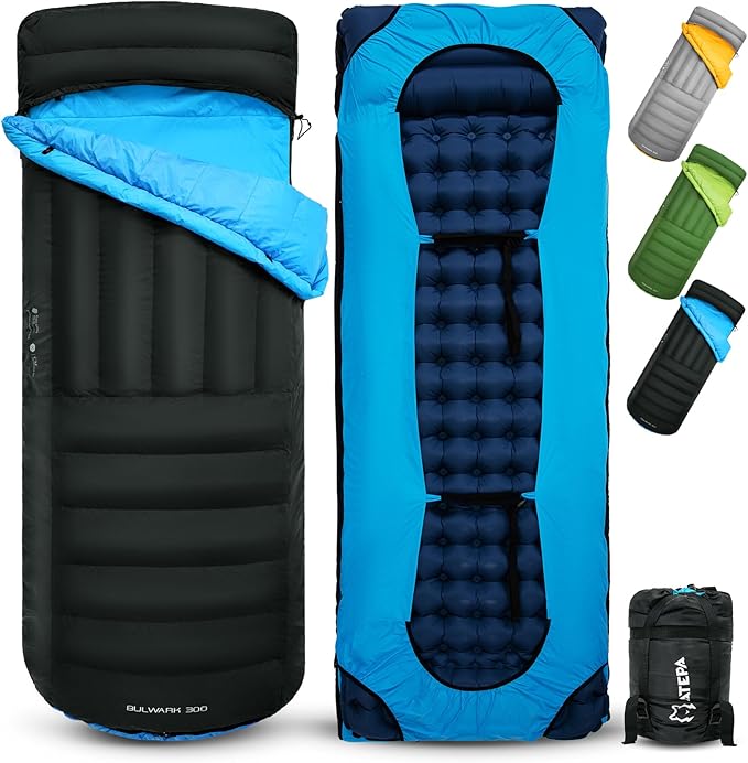 ATEPA Down Sleeping Bag, Recycled 650FP 4 Season Summer & Winter Compact Rectangle Lightweight Waterproof Wearable Sleeping Bag with Compression Sack for Camping Backpacking Hiking