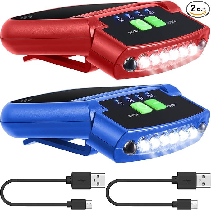 Mudder LED Clip on Cap Lights USB Rechargeable Cap Flashlight Clip Waterproof Ultra Bright Hat Flashlight Headlamp for Fishing Camping Hand Work
