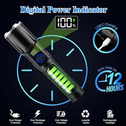 Magnetic Flashlights High Lumens Rechargeable 2 Packs, 990,000L High Lumens Super Bright LED Tactical Handheld Flash Light with 5 Modes, USB C, Zoomable Beam, Digital Power Display, IP76 Waterproof