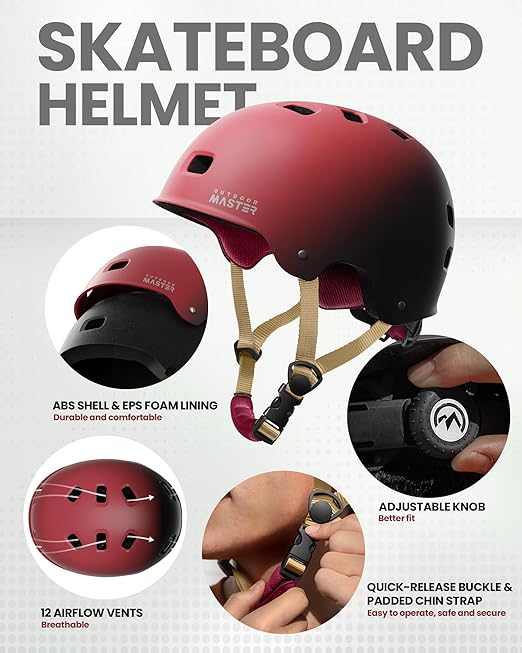 OutdoorMaster Skate Protective Gear Set for Adult & Youth, Skateboard Helmet Knee and Elbow Pads with Wrist Guards for Scooter, Inline Roller Skating, Skateboarding