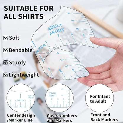 9pcs Tshirt Ruler Guide for Vinyl Alignment, T Shirt Rulers to Center Designs, PVC Measurement Template, Sewing Supplies Accessories Tools for Cricut Heat Press & HTVRONT HTV Transfer Vinyl (Blue)