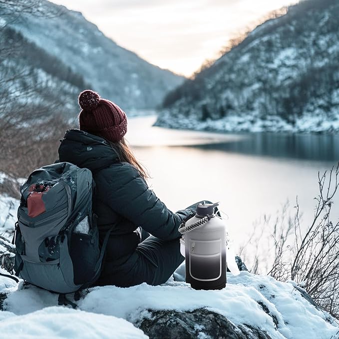 1 Gallon Insulated Water Bottle | Upgraded Thickened Stainless Steel Metal Portable Sports Large Water Jug for Gym and Hiking with Carrier Bag, Handle Strap | BPA-Free 128 oz