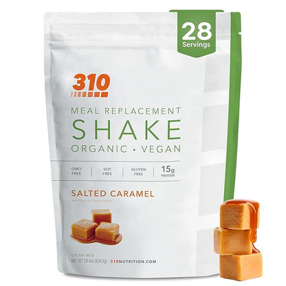 310 Nutrition Organic All-In-One Meal Replacement Shake Powder - Plant-Based Protein Smoothie Blend w/Fiber, Probiotics & Adaptogens - Low Carb, Vegan, Keto & Paleo - Salted Caramel - 28 Servings
