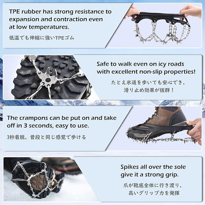 TRIWONDER Crampons for Boots Shoes Traction Ice Cleats Snow Grips Anti Slip Stainless Steel Micro Spikes for Hiking Fishing Walking Climbing Jogging Mountaineering