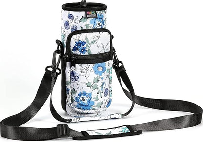 Nuovoware Water Bottle Carrier Bag,25oz/40oz/64oz Bottle Pouch Holder,Adjustable Shoulder Hand Strap 2 Pocket Sling Neoprene Sleeve Sports Accessories for Hiking Travelling Camping