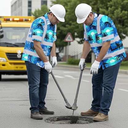 High Visibility Hawaiian Shirt for Men Tropical Shirts Custom Name Floral Outfit Reflective Safety Workwear
