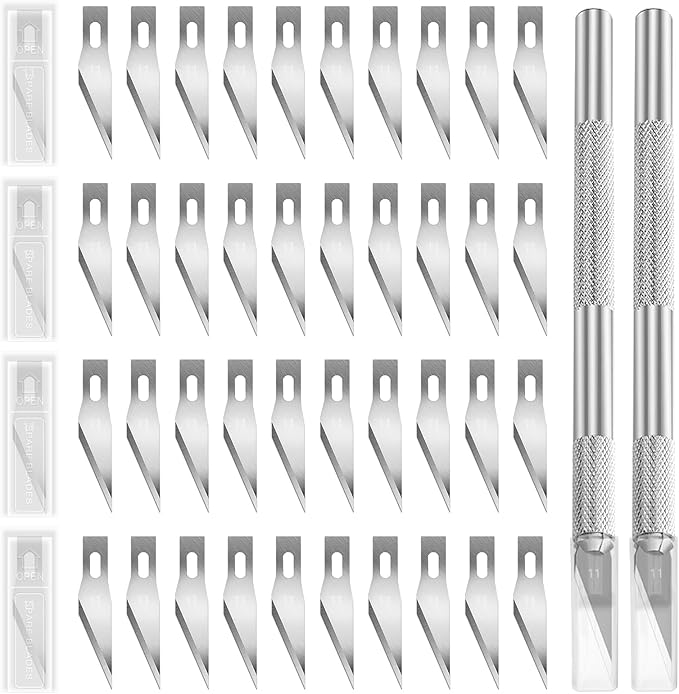 42Pcs Utility Craft Knife Kit Contains 2 Metal Pen Knife and Spare Replacement Blades, Exacto Knife and SK5#11 Hobby Knife Blades for Scrapbooking, Cutting, Carving DIY, Art Work