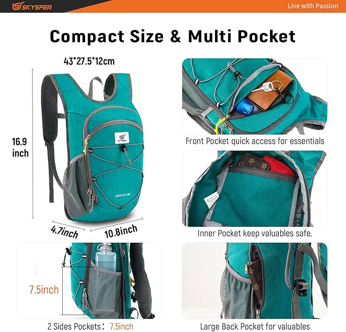 SKYSPER 15L/20L Foldable Hiking Backpack Lightweight Packable Travel Daypack with Chest Strap Small Folding Pack for Walking