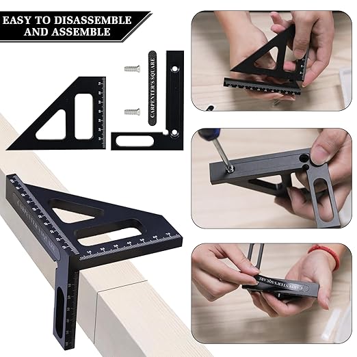 Woodworking Square Ruler, Multi-Angle Measuring Ruler,45/90 Degree Aluminum Alloy Drawing Line, Miter Triangle Ruler, High Precision Layout Measuring Tool for Engineers, Carpenters, and Craftsmen