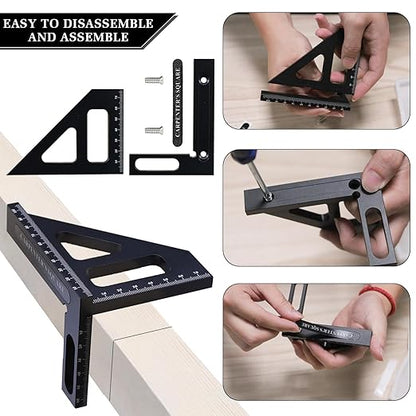 Woodworking Square Ruler, Multi-Angle Measuring Ruler,45/90 Degree Aluminum Alloy Drawing Line, Miter Triangle Ruler, High Precision Layout Measuring Tool for Engineers, Carpenters, and Craftsmen
