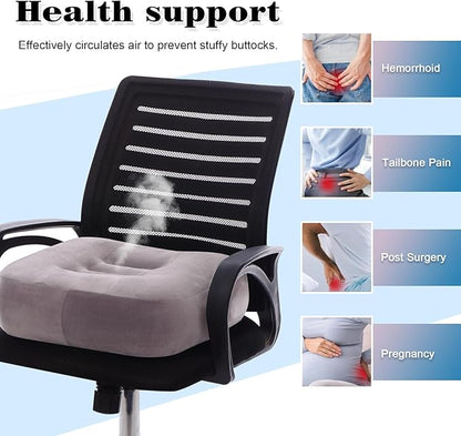 Extra Large Seat Cushion, Thick Chair Cushion Booster for Office Chair, to Rise Height, Velvet Cover with Handle and Anti-Slip Bottom, PP Cotton Filling, Coccyx Pain Relief (Grey, X Large)