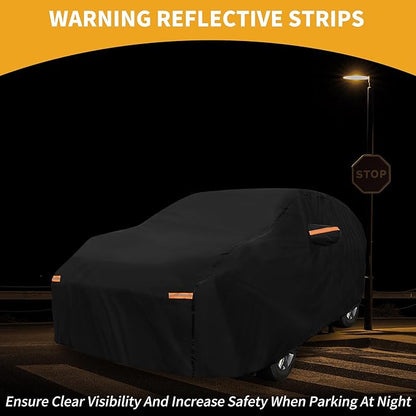 Waterproof All-Weather Universal Car Cover with Right Side Zipper, 210T-PU Black Fits for Wagon 190" to 198" Length