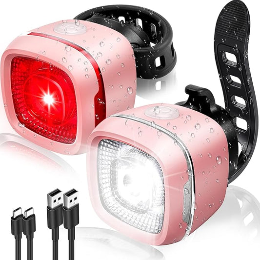 Bicycle Front and Rear Lights,Bike Light, Type-C Rechargeable, Flashing Light，Suitable for Night Riding, Cycling，Bike Headlight &Taillight for Men Women Girls Kids Road Mountain