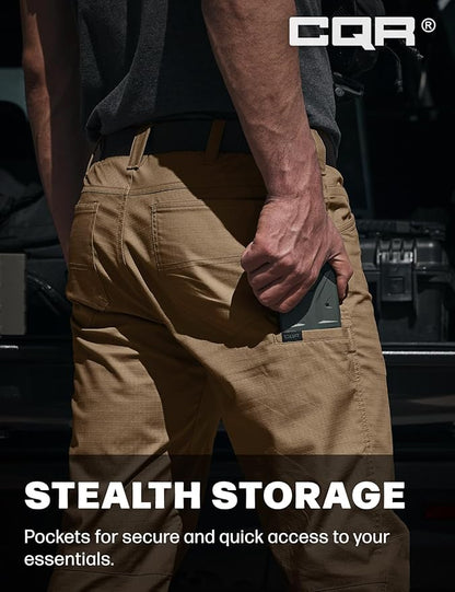 CQR Men's Flex Stretch Tactical Pants, Water Resistant Ripstop Cargo Pants, Lightweight EDC Outdoor Work Hiking Pants
