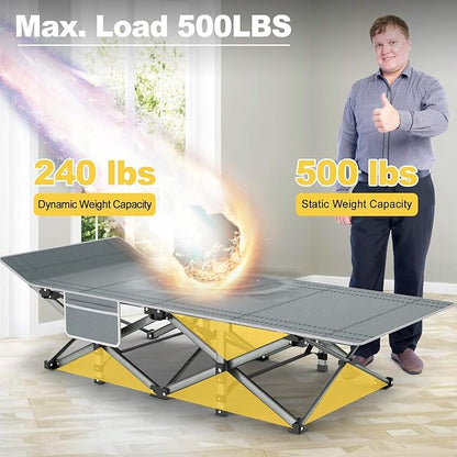 Slendor Folding Camping Cot for Adults with Mattress,Max Load 500lbs Cots for Sleeping Camp Cots for Adults Kids Teenage Portable Travel Camp Cot Bed Mattress for Home Office Beach Garden Tent