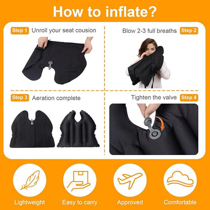 DAWNTREES 2 Pack Inflatable Seat Cushion, Lightweight, Waterproof, Suitable for Office/Home Chair Pad Support and Convenient Seat Cushion for Travel,Car,Outdoor Stadium and Camping,Black