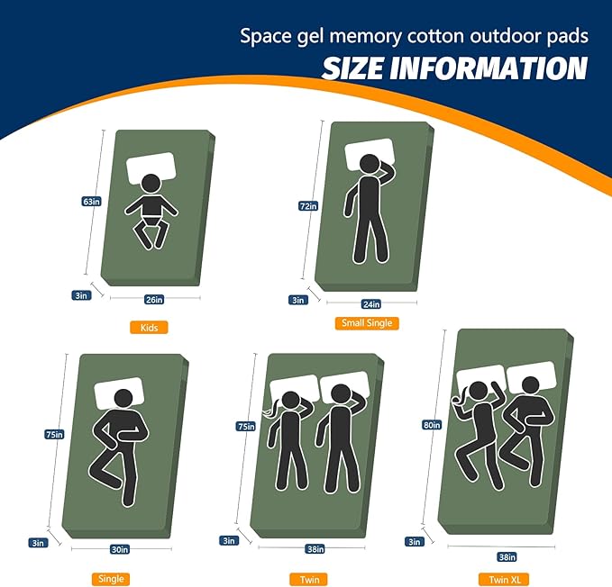 CYMULA Memory Foam Camping Mattress Pad, CertiPUR-US Sleeping Mat, Portable Roll Up Mattress for Adults, Camping Bed Pads for Sleepover, Car Bed with Travel Bag